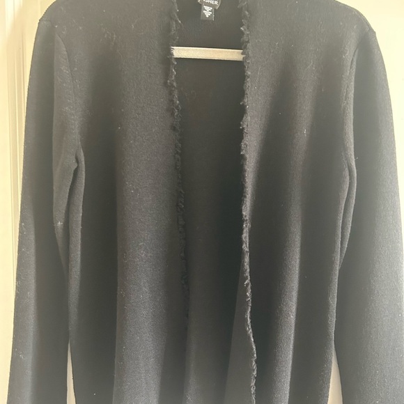 Eileen Fisher 100% Wool Black Knit Cardigan Sweater - Picture 2 of 9